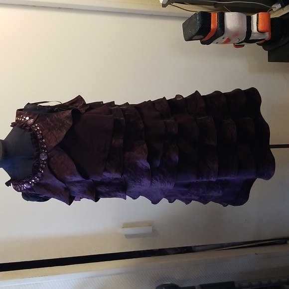 Sleeveless eggplant/plum ruffled dress with jeweled neckline - Picture 8 of 13